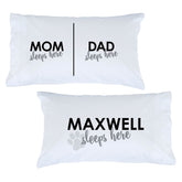 Personalized Planet Dog Sleeps Here White Bedroom Pillowcase Set with Custom Personalization | Pet Owner Bedroom Décor | 2 Standard Queen Size Pillow Covers | 20x31